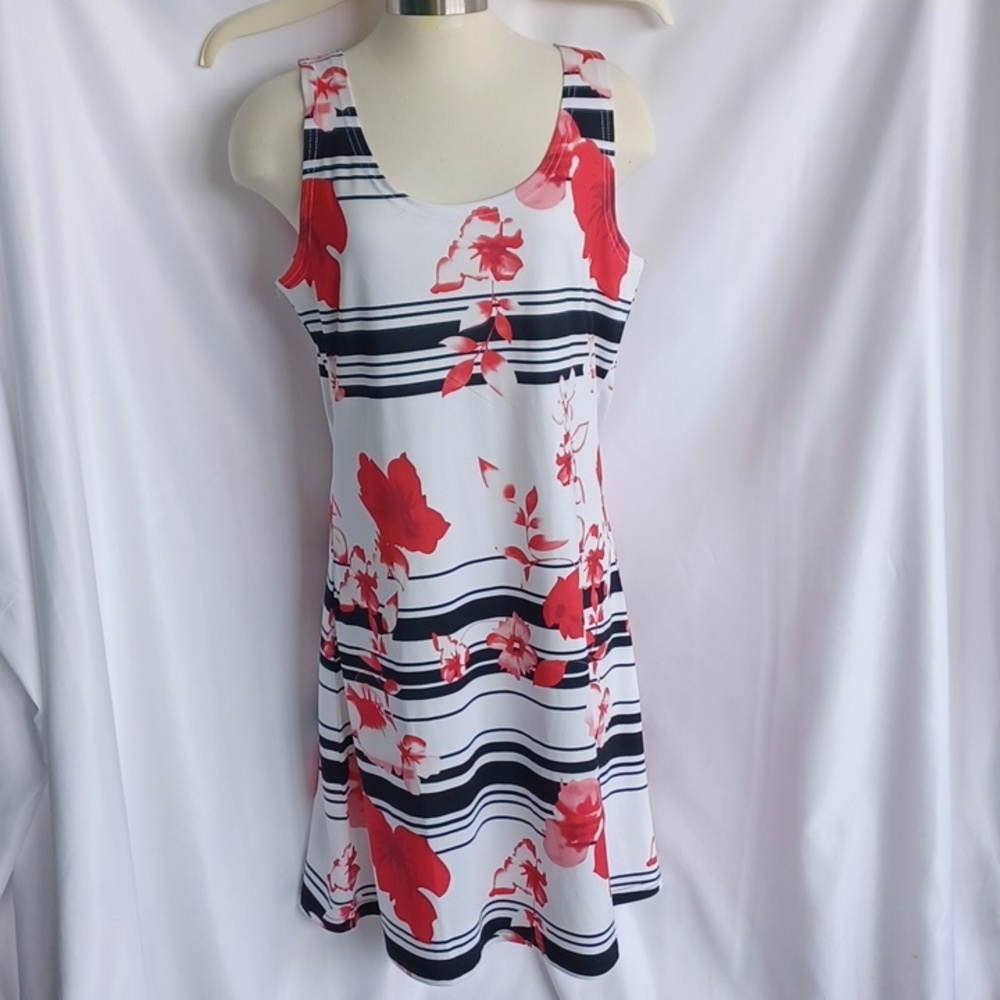 Tango Mango Multicolor Sleeveless Floral Dress, L, 20" PTP, 38" L